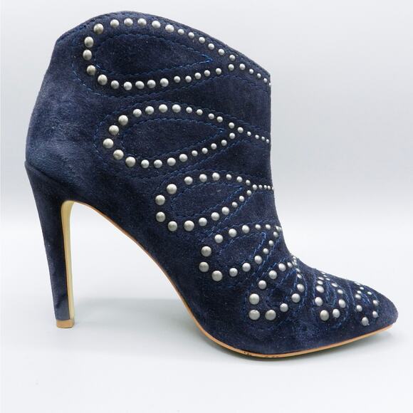 Joe's Scout‎ Studded Ankle Booties Navy Blue Suede Leather Spike Heel Stiletto - Picture 6 of 13